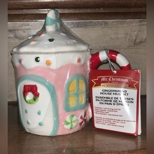 Super Cute Pink Gingerbread House Mug Set by Mr.Christmas - NEW